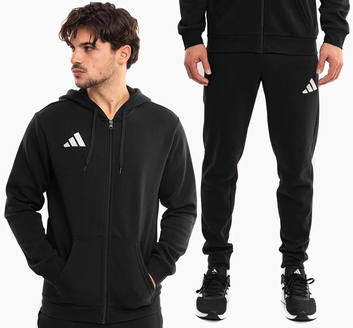 adidas komplet męski Entrada 26 Full Zip Hoody czarny bluza z kapturem i spodnie dresowe KF5945/JZ9138