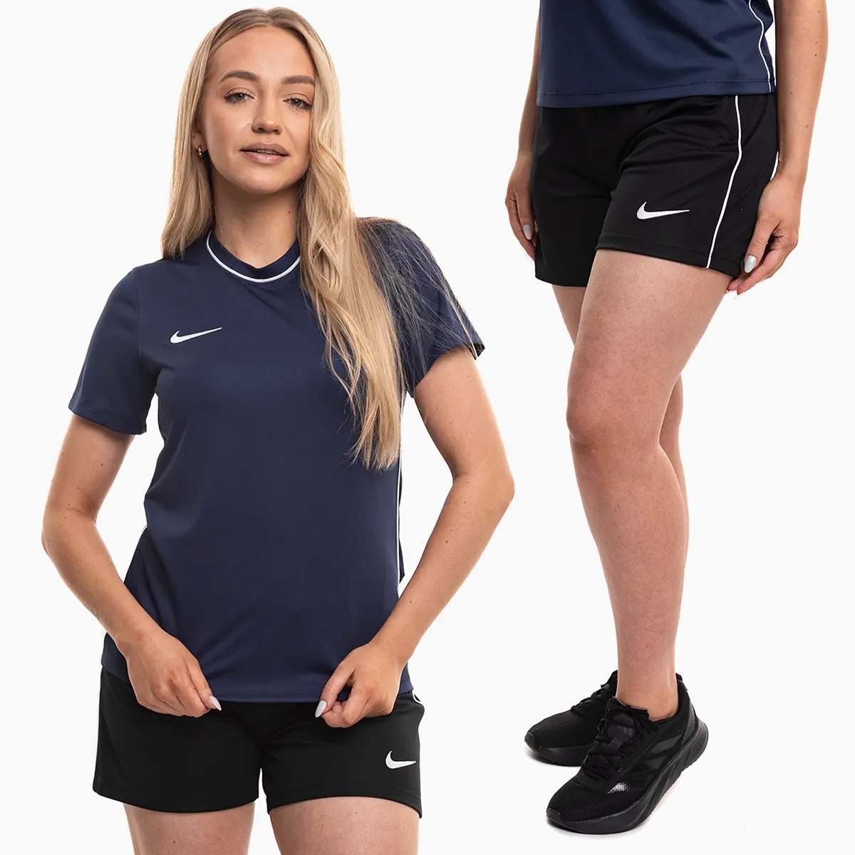 Nike strój sportowy damski Dri-Fit Park 26 granatowy koszulka treningowa i spodenki HM7160 410/HM7162 010