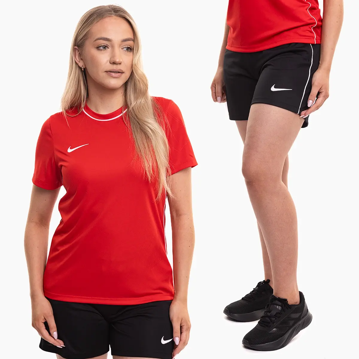 Nike strój sportowy damski Dri-Fit Park 26 czerwony koszulka treningowa i spodenki HM7160 657/HM7162 010