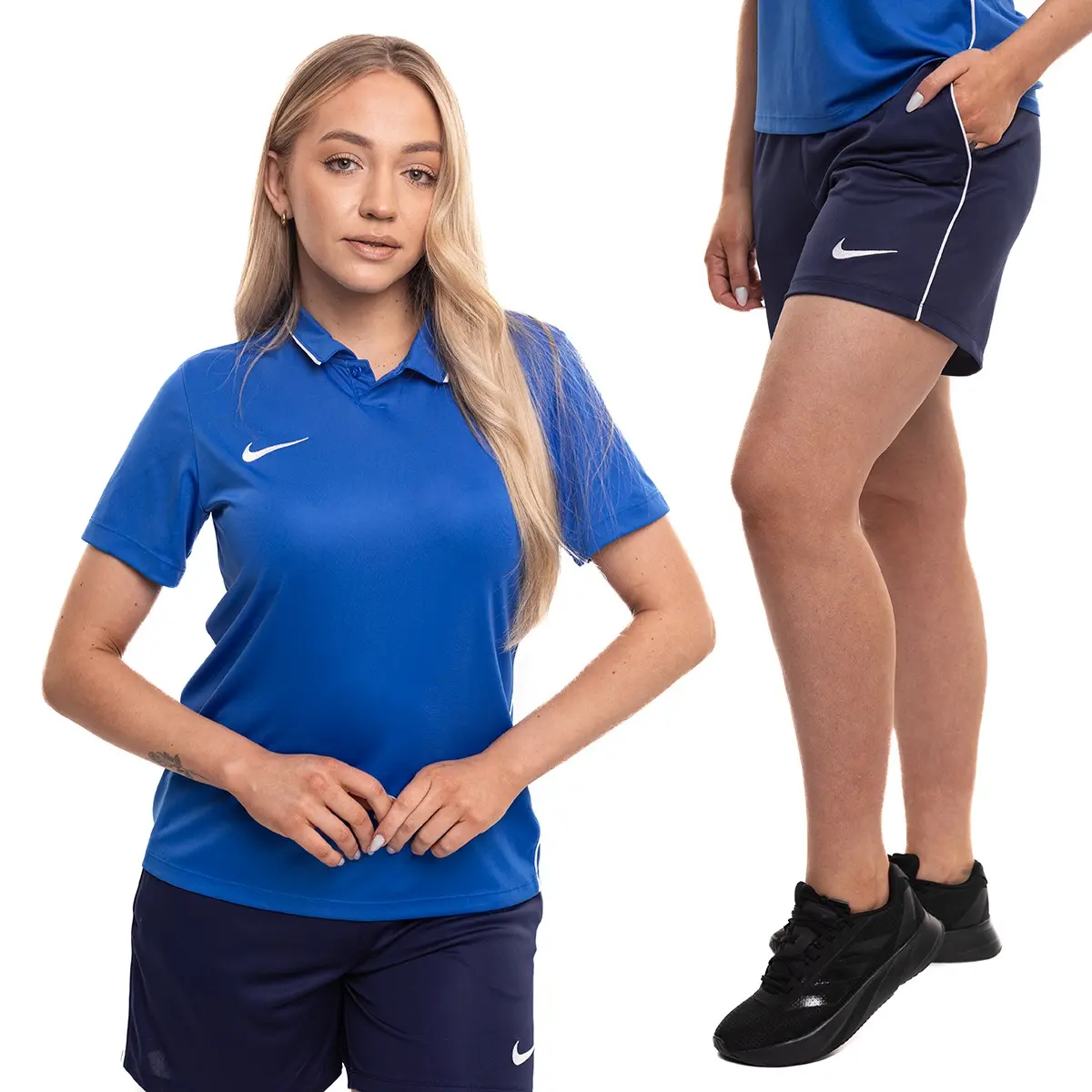 Nike strój sportowy damski Dri Fit Park 26 Polo niebieski koszulka polo i spodenki HM7150 463/HM7162 410