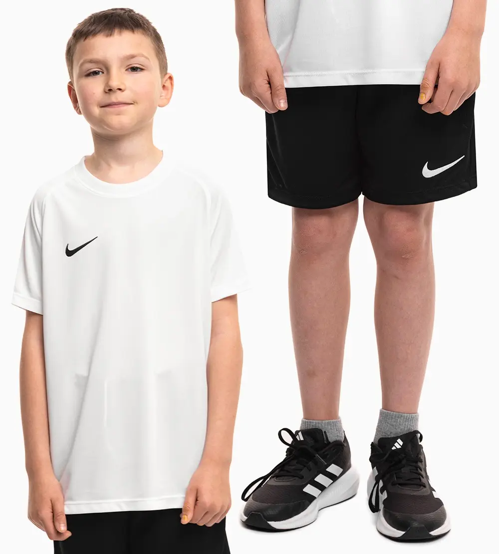 Nike dziecięcy strój sportowy koszulka spodenki Dri Fit Park VIII HV8182 100/BV6865 010