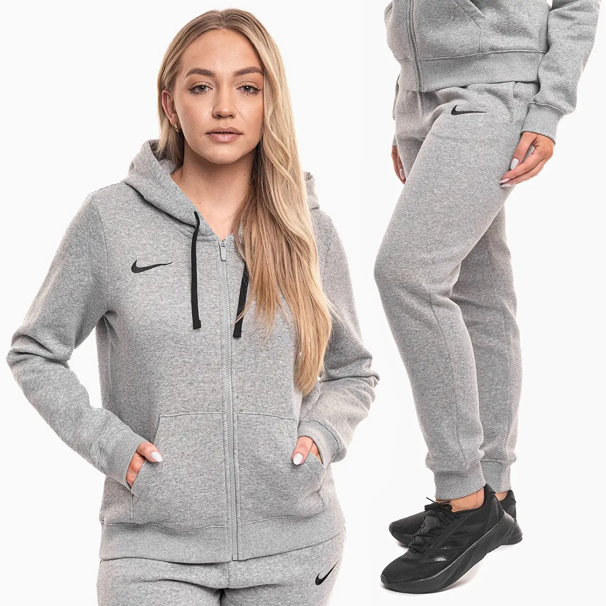 Nike komplet damski Park 26 Fleece Full-Zip Hoodie szary bluza rozpinana z kapturem i spodnie dresowe IB1230 063/IB1250 063
