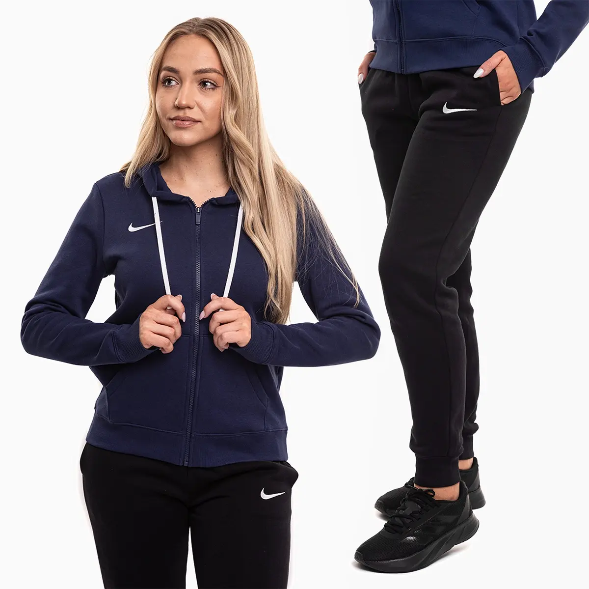 Nike komplet damski Park 26 Fleece Full-Zip Hoodie granatowy bluza rozpinana z kapturem i spodnie dresowe IB1230 410/IB1250 010